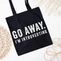 City Creek Prints Go Away I'm Introverting Canvas Tote Bag - 15x16 - Black