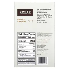 RXBAR Protein Bar, Coconut Chocolate, 12 Bars, 1.83 oz (52 g) Each