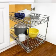Lynk Professional 14" x 21" Slide Out Double Shelf - Pull Out Two Tier Sliding Under Cabinet Organizer: Chrome-Plated Steel Kitchen Storage