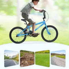 DSVIMOY Freestyle Kids Bike, 20 Inch Single Speed Children's Bicycle for Boys Girls Age 7+ Years, Blue, 55.12"*25.2"*37"