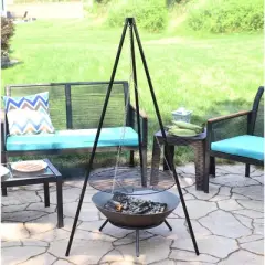 Sunnydaze Outdoor Camping or Backyard Steel Tripod Fire Pit Cooking Grilling BBQ Grate - 22" - Black