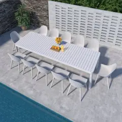 Amazonia Copa 13pc Aluminum Rectangular Extendable Patio Dining Set White