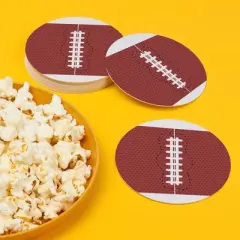 Big Dot of Happiness 25 Ct Football Drink Coasters, 4-Inch Disposable Round Paper Coasters for Birthday Party, Cocktail Table Decor for Bar Drinks