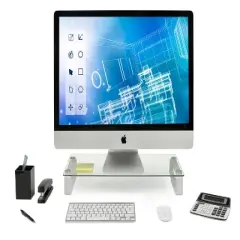 Mount-It! Glass Computer Monitor Riser and Laptop Stand | Clear Flat Screen Display Stand, Desktop Shelf and Organizer, Glass & Aluminum Construction