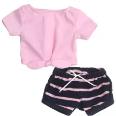 Sophia&rsquo;s 2 Piece Summer Outfit with Tie Front Tee and Striped Shorts for 18" Dolls, Pink/Navy