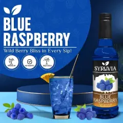 Syruvia Blue Raspberry Syrup - 25.4 fl oz. Premium Flavoring Syrup For Coffee