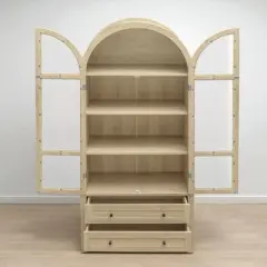 70.28" Tall Arched Kitchen Pantry Cabinet with Acrylic Doors, Adjustable Shelves, Drawers, Modern Farmhouse Storage Hutch for Kitchen, Dining Room