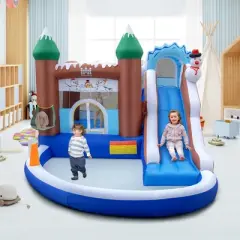 Costway 6-in-1 Winter Theme Snowman Inflatable Castle Kids Bounce House with 735W Blower