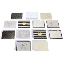 50ct Thank You and Blank Notes with Envelopes Gold/Black: Carlton Cards, Greeting Cards Pack, All Occasions, Typography Design