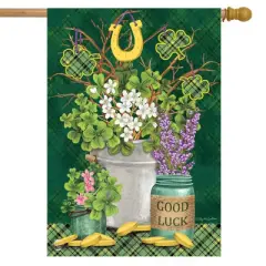 Briarwood Lane Lucky Potted Shamrocks St. Pat's House Flag Mason