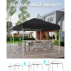 10x10 FT Canopy Tent, Outdoor Shelter with 3 Adjustable Heights, Quick Setup, Includes 4 Sandbags & Carry Bag, Ideal for Camping, Parties