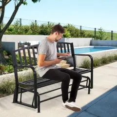 FDW Outdoor Metal Garden Bench Stylish Seating Park Bench for Two with Weather-Resistant Finish, Black