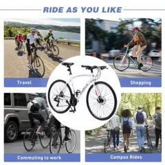 INFURNIC Bicycles 24 Speed Hybrid Road Bike with Disc Brakes and Aluminum Rims for City Riding, White, 67.32"*14.56"*39.37"