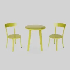 Barbados 3pc Iron Bistro Set - Matte Lime Green - Christopher Knight Home