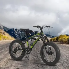 20 Inch Kids Mountain Bike with Front Suspension, Disc Brakes, 7-Speed Gears and Wide Tires for Snow, Trails and Off-Road Riding