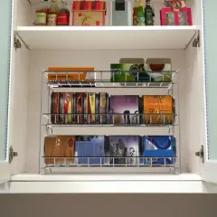 Hastings Home 3-Tier Can Dispenser Organizer Rack - Storage Accessory for Kitchen Pantry, Countertops, and Cabinets - Chrome