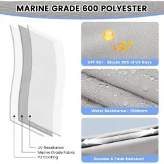 3 Bow Bimini Tops for Boat, Boat Canopy with 2 Removable Side Curtains, 4 Adjustable Windproof Ropes, Marine Grade Canvas for Sun Protection