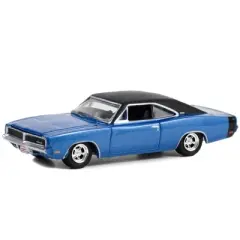 1969 Dodge Charger Blue Met. w/Black Vinyl Top and Tail Stripe (Lot #465.1) Barrett Jackson 1/64 Diecast Model Car by Greenlight