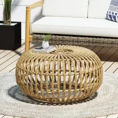 Ottawa Patio Boho Wicker Coffee Table - Light Brown - Christopher Knight Home: Hand-Woven, Iron Frame, Water-Resistant