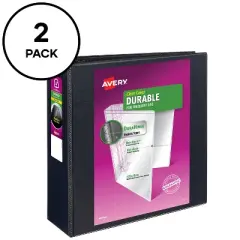 Avery Durable Clear View 3 Ring Binders, 4 Inch Binder Rings, 2 Black Binders (09204)