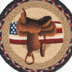 Earth Rugs American Saddle Round Printed Jute Trivet &ndash; Western Horse Tack Kitchen Hot Pad 10"x10"