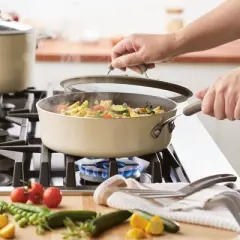 Rachael Ray Cook + Create 3qt Aluminum Nonsticke Saute Pan with Lid - Almond