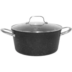 The Rock by Starfrit 6qt Aluminum Stockpot/Casserole with Glass Lid & Stainless Steel Handles Black
