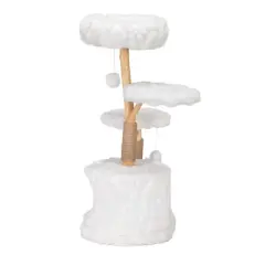 Lyngins Modern Cat Tree,Cat Tower with Natural Branch,Cat Condo for Indoor,White