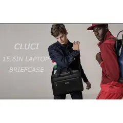 CLUCI Leather Briefcase for Men Large Capacity 15.6 Inch Laptop Business Travel Shoulder Bag