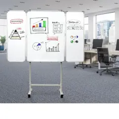 Excello 40" x 60" Mobile, Folding Whiteboard on Wheels with Magnetic Surface and Flip-Out Marker Tray