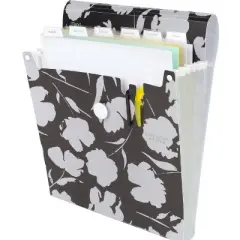 Five Star 7pkt Large Vertical Expanding File Floral Black: Polypropylene File Organizer, 1 Year Warranty, 12.34" Height