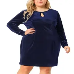 Agnes Orinda Women's Plus Size Velvet Bodycon Keyhole Party Mini Dress