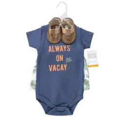 Hudson Baby Infant Boy Cotton Bodysuit, Shorts and Shoe Set, Vacay