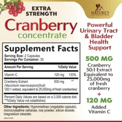 Cranberry Concentrate Extract Supplement + Vitamin C - 25,000mg Formula for Urinary Tract Health Support - 60 Capsules By Nature's Nutrition