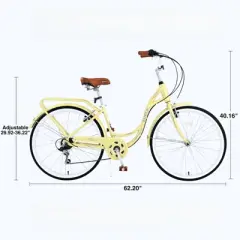INFURNIC Bicycles 24 Inch Ladies Bicycle with Adjustable Seat, Commute Bicycle for Women Ladies, Yellow, 62.2"*23.62"*40.16"
