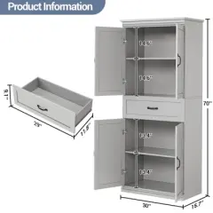 70" Tall Kitchen Pantry Cabinets Pantry Cabinet with 2 Doors and 3 Adjustable Shelves, Freestanding Cupboard