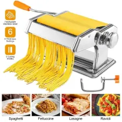 Manual Pasta Maker Machine &ndash;Classic Fettuccine, Spaghetti, Noodle Maker with Clamp & Hand Crank for Home Kitchen Use