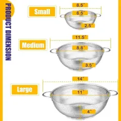 Micro-Perforated Metal Colander Strainer with Handle for Kitchen/Draining Pasta/Rinsing Vegetables Fruits