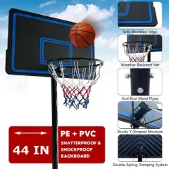 SKONYON 44" Portable Basketball Hoop with 7.5 - 10 ft. Height Adjustable for Kids/Teens/Adults