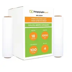 PSBM 4 Rolls Dark White Cast Hand Pallet Stretch Wrap 18" x 1000 Ft. x 100 Gauge