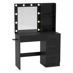 Costway Makeup Vanity Desk with Mirror and Lights Charging Station 3-Color LED Lights White/Black