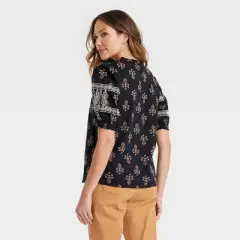 Women's Short Sleeve Embroidered Blouse - Knox Rose&trade; Black