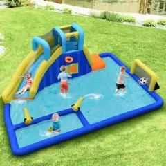 Costway Inflatable Water Slide Climbing Bounce House Splash Pool w/ 735W Blower