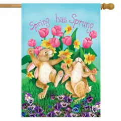 Briarwood Lane Spring Has Sprung Rabbits House Flag Floral Bunnies Tulips 28" x 40"