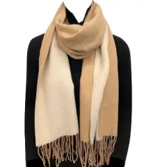 Wrapables Soft Cashmere Feeling Scarf, Large Two-Tone Winter Scarf Wrap Shawl, Camel / Beige