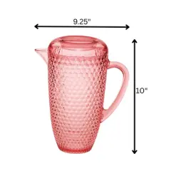 Gulches 2.5 Quarts Water Pitcher with Lid - Diamond Cut Unbreakable Plastic, BPA Free, Drink/Juice Pitcher with Spout,Pink