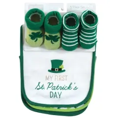 Hudson Baby Infant Boy Cotton Bib and Sock Set, Lucky Charm, 0-9 Months