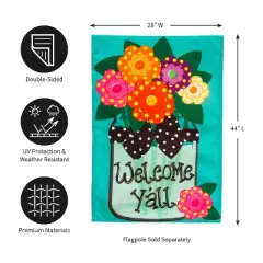 Evergreen Welcome Y'all Polka Dot Flowers Burlap House Flag- 28 x 44 Inches Outdoor Decor for Homes and Gardens