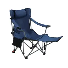 YUHAO Foldable & Portable Camping Chair with 3-Level Reclining Adjustment - Side Pockets, Cup Holder & Carry Bag - Dark Blue