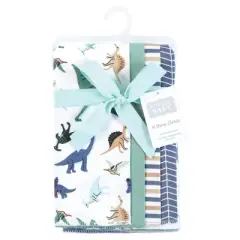 Hudson Baby Boys Cotton Flannel Burp Cloths 4-Pack, Dino Friends, One Size